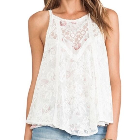 Free People Miss Mackenzie Side Tie Lace  Tank Top Size Medium - Picture 12 of 13